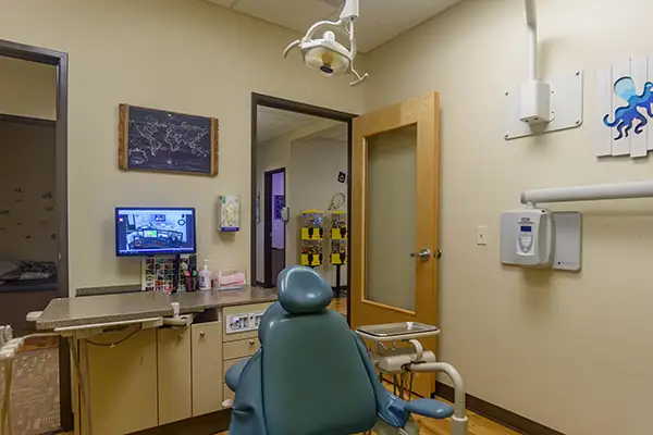  A view of an exam room at Jacobsen Pediatric Dentistry 